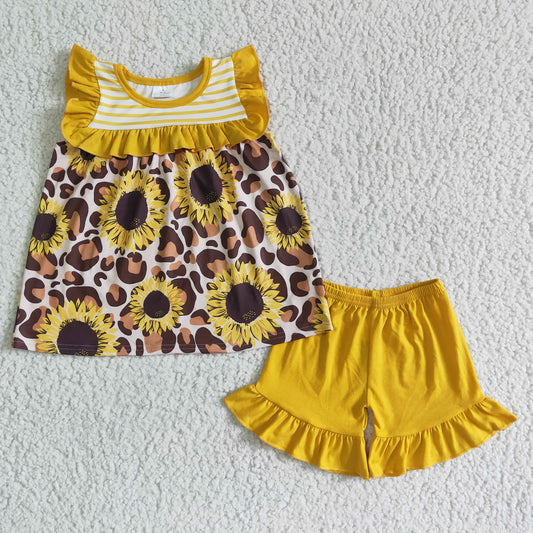 sunflower tops Ruffle shorts Outfits GSSO0069