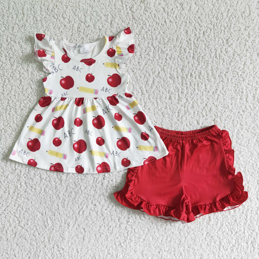 red apples tops Ruffle shorts Outfits GSSO0121