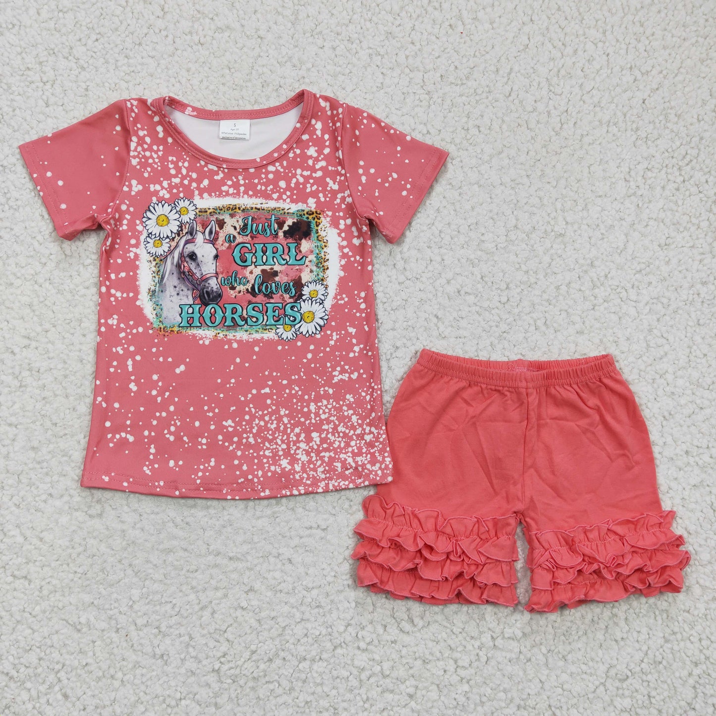 Sibling Baby Girls Western Horse Cowboy Shirts Ruffle Shorts Clothes Sets