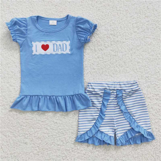 girls I LOVE DAD embroidery tees shorts sets GSSO0187