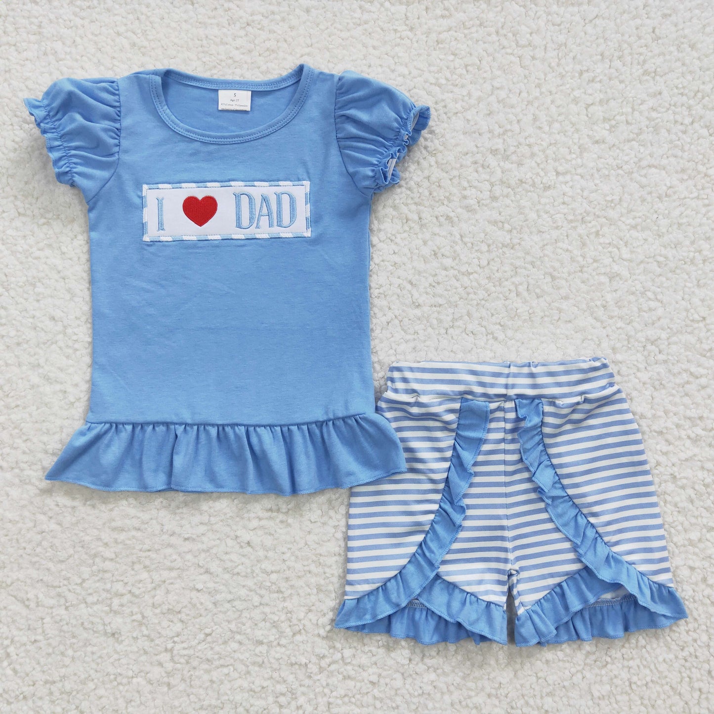 Sibling Baby Girls Embroidery I Love Dad Top Ruffle Shorts Clothes Set