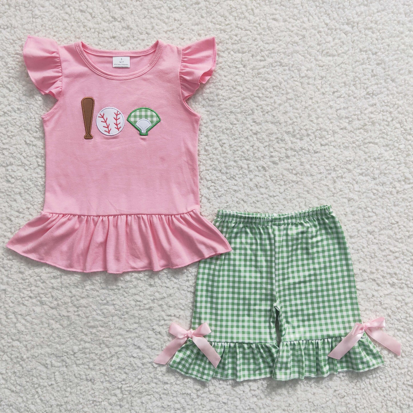 Sibling Baby Girls Embroidery Baseballs Summer Shorts Sets Clothes Sets