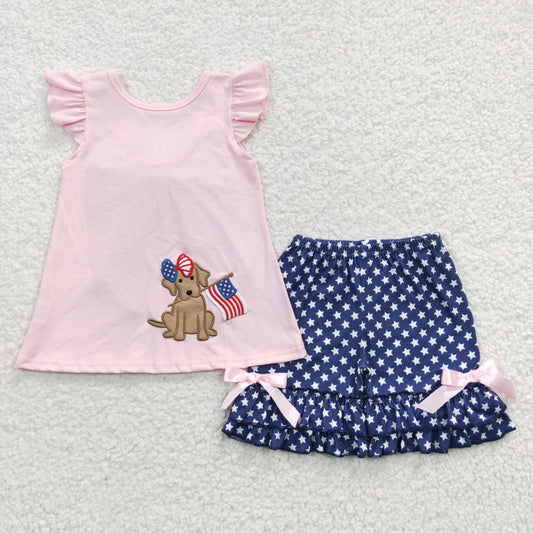 4th of July puppy & USA flag tops Shorts Set GSSO0236