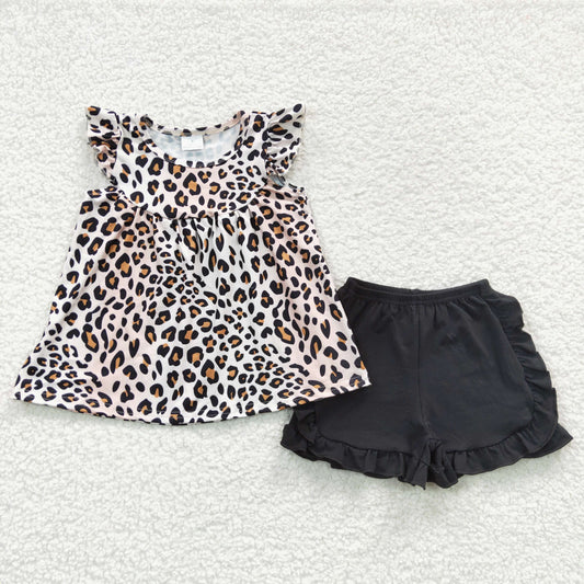 girls leopard tops shorts set GSSO0312