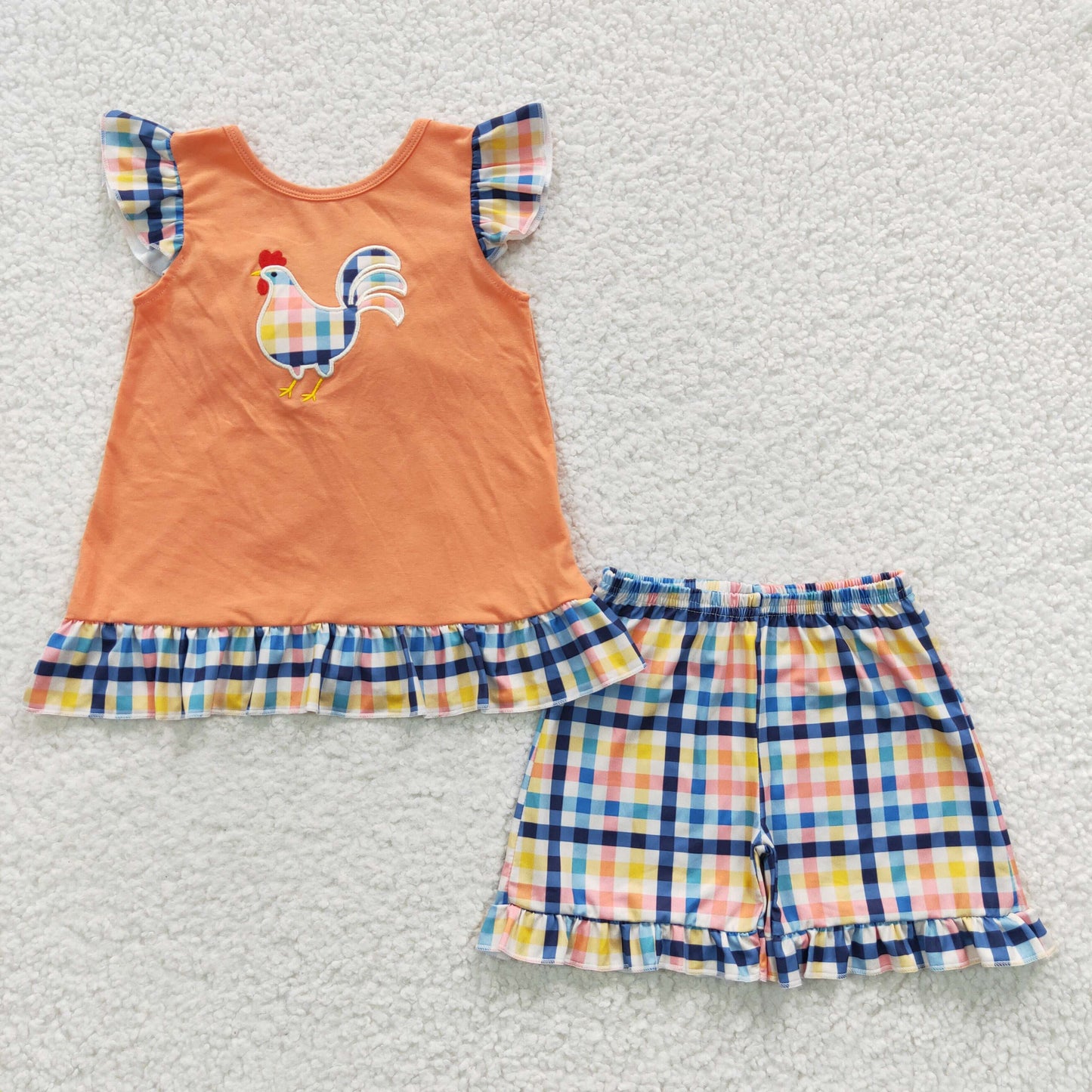 girls cock embroidery tees shorts sets GSSO0313