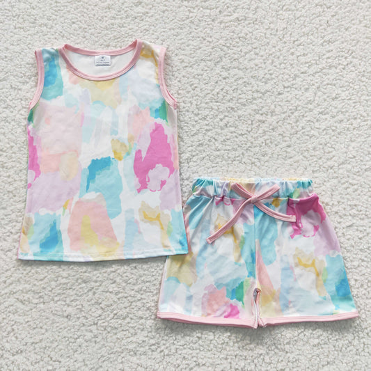 girls colorful dyeing summer tank tops shorts sets GSSO0321