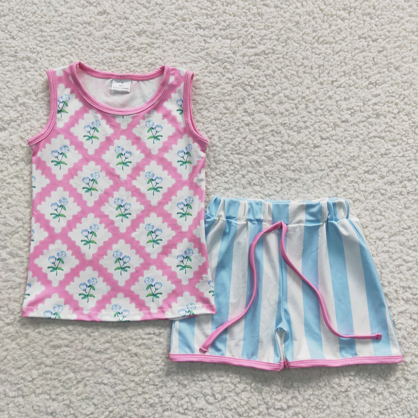 girls floral plaid tank tops shorts sets GSSO0324