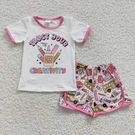 girls back-to-school t-shirts shorts set GSSO0336