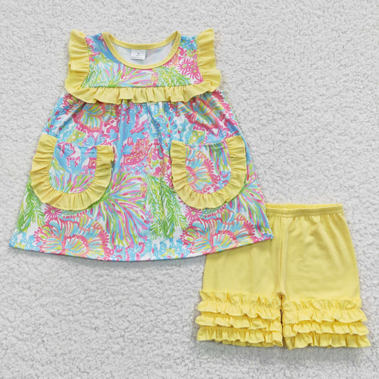 girls floral tie-dyeing tops shorts sets GSSO0337