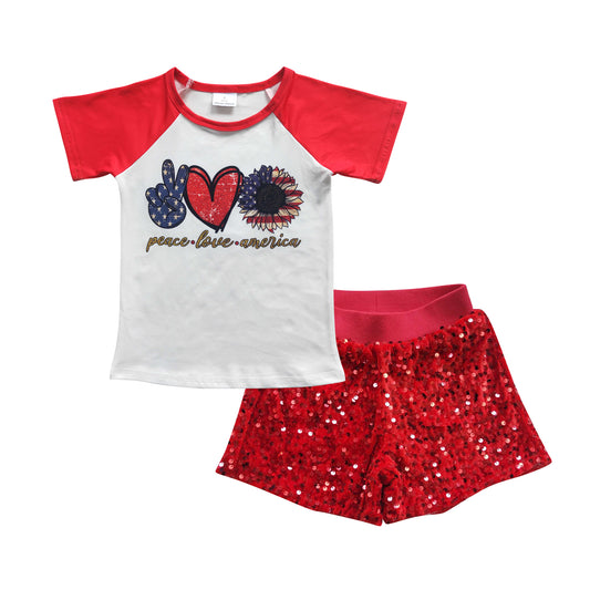 4th of July girls tops sequin shorts sets GSSO0351