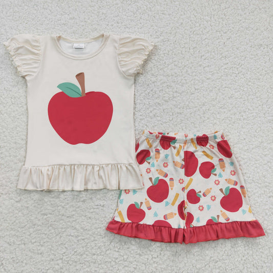 girls apple printed t-shirts shorts sets GSSO0359