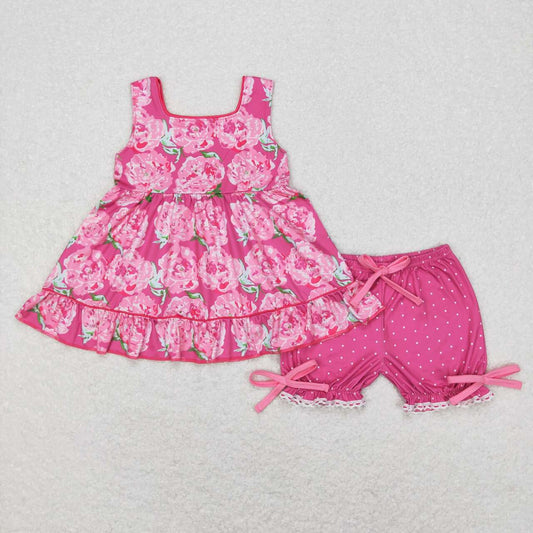 GSSO0364 baby girl clothes flowers pink girl summer outfit