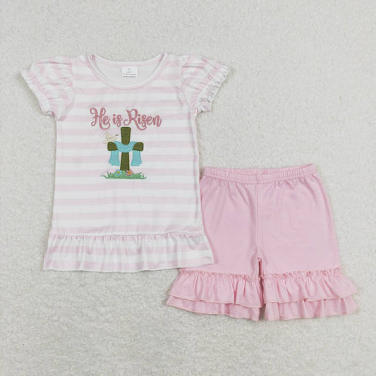 GSSO0382 baby girl clothes girl he is risen easter outfit