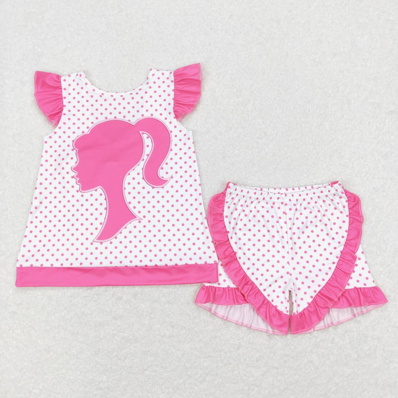 GSSO0384 baby girl clothes barbie pink girl summer outfit