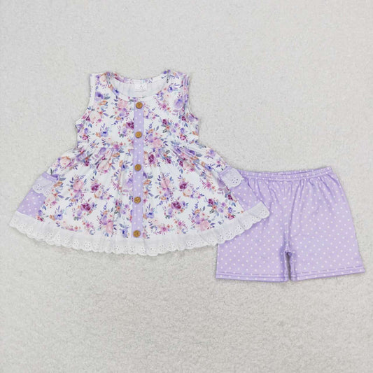 GSSO0402 baby girl clothes purple flowers girl summer outfit