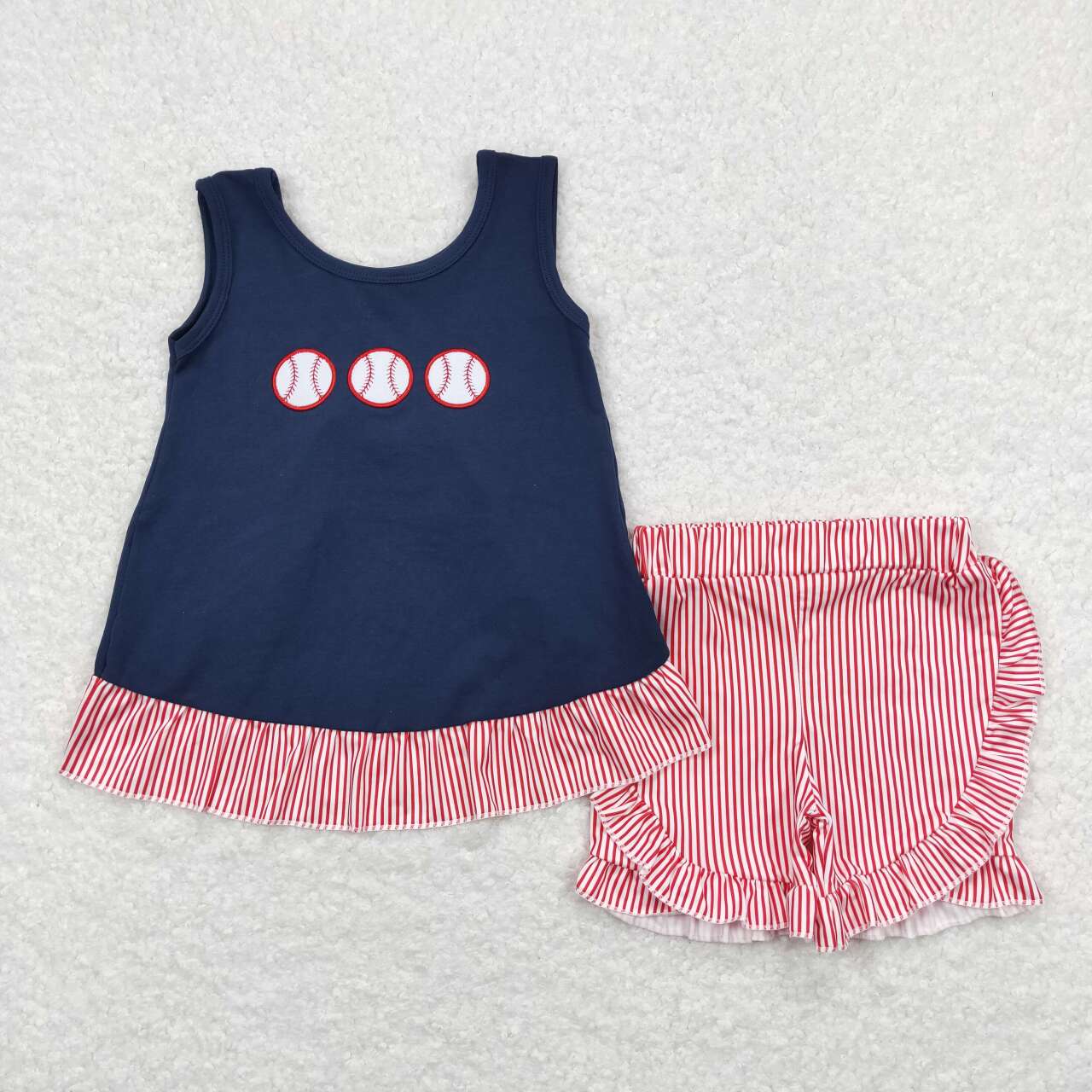 Sibling Baby Girls Embroidery Baseballs Summer Shorts Sets Clothes Sets