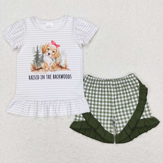 GSSO0417 baby girl clothes forest dog print girl summer outfit