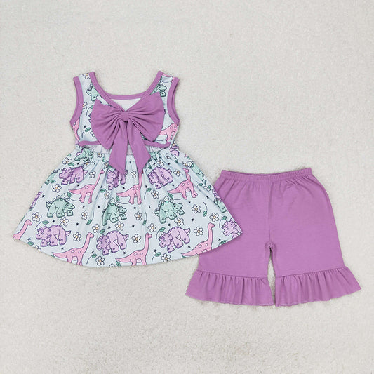 GSSO0533 baby girl clothes purple dinosaur girl summer outfits