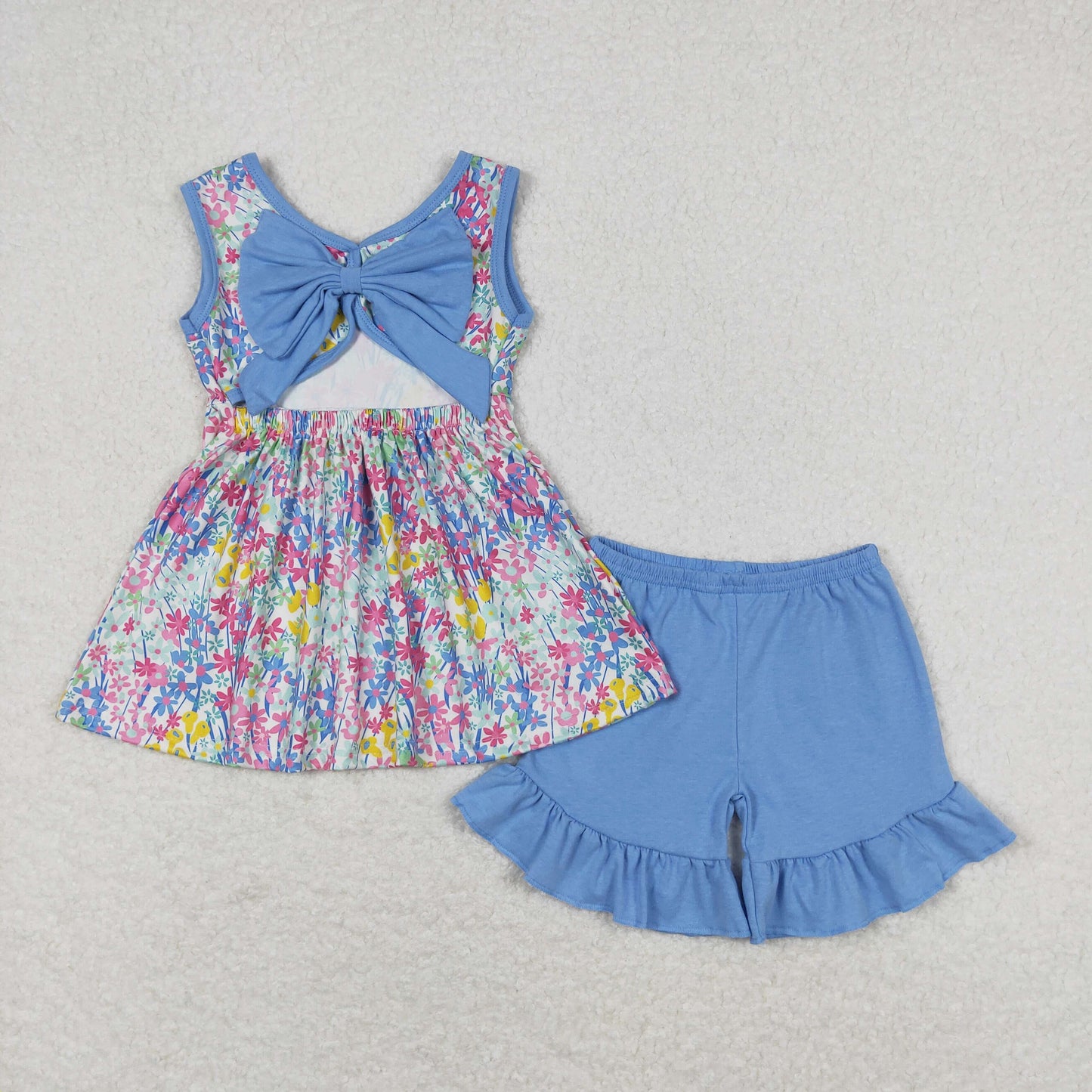 Sibling Baby Girls Sleeveless Dinosaurs Floral Tunic Ruffle Shorts Clothes Sets