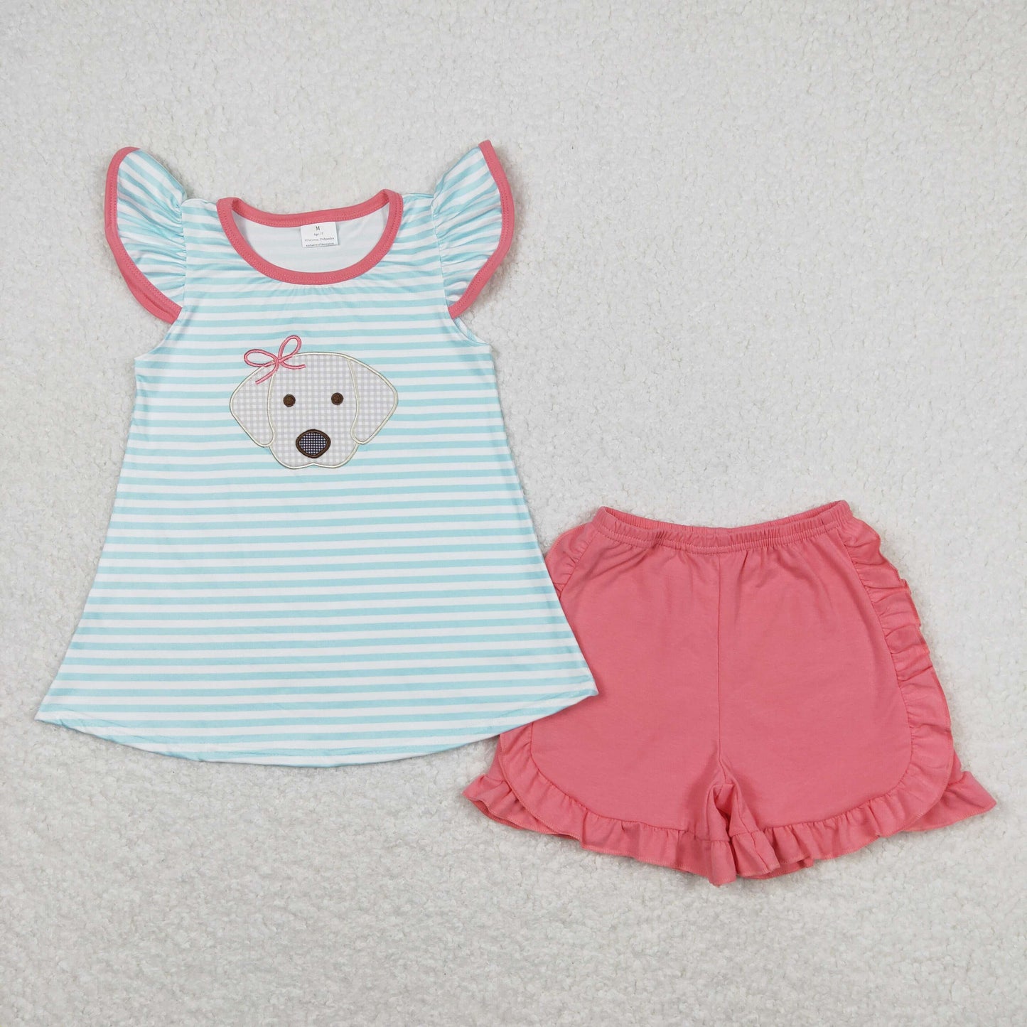 Sibling Baby Girls Stripes Bows Dog Tunic Top Ruffle Shorts Clothes Sets