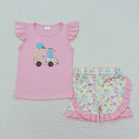 GSSO0644  baby girl clothes embroidery Ice cream cart toddler girl summer outfit