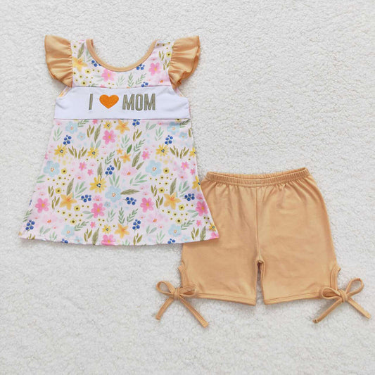 GSSO0696 baby girl clothes I Love mom flowers summer outfits