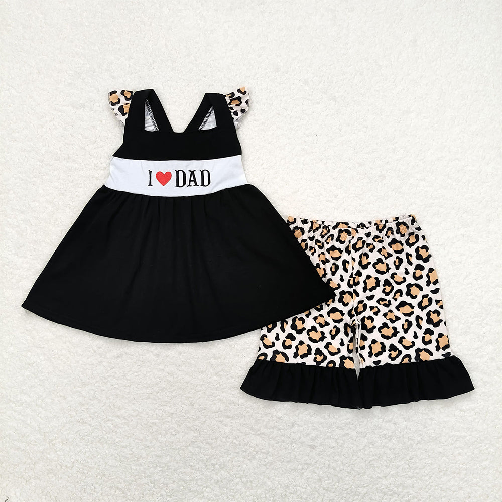 GSSO0702 baby girl clothes I Love Dad leopard summer outfits