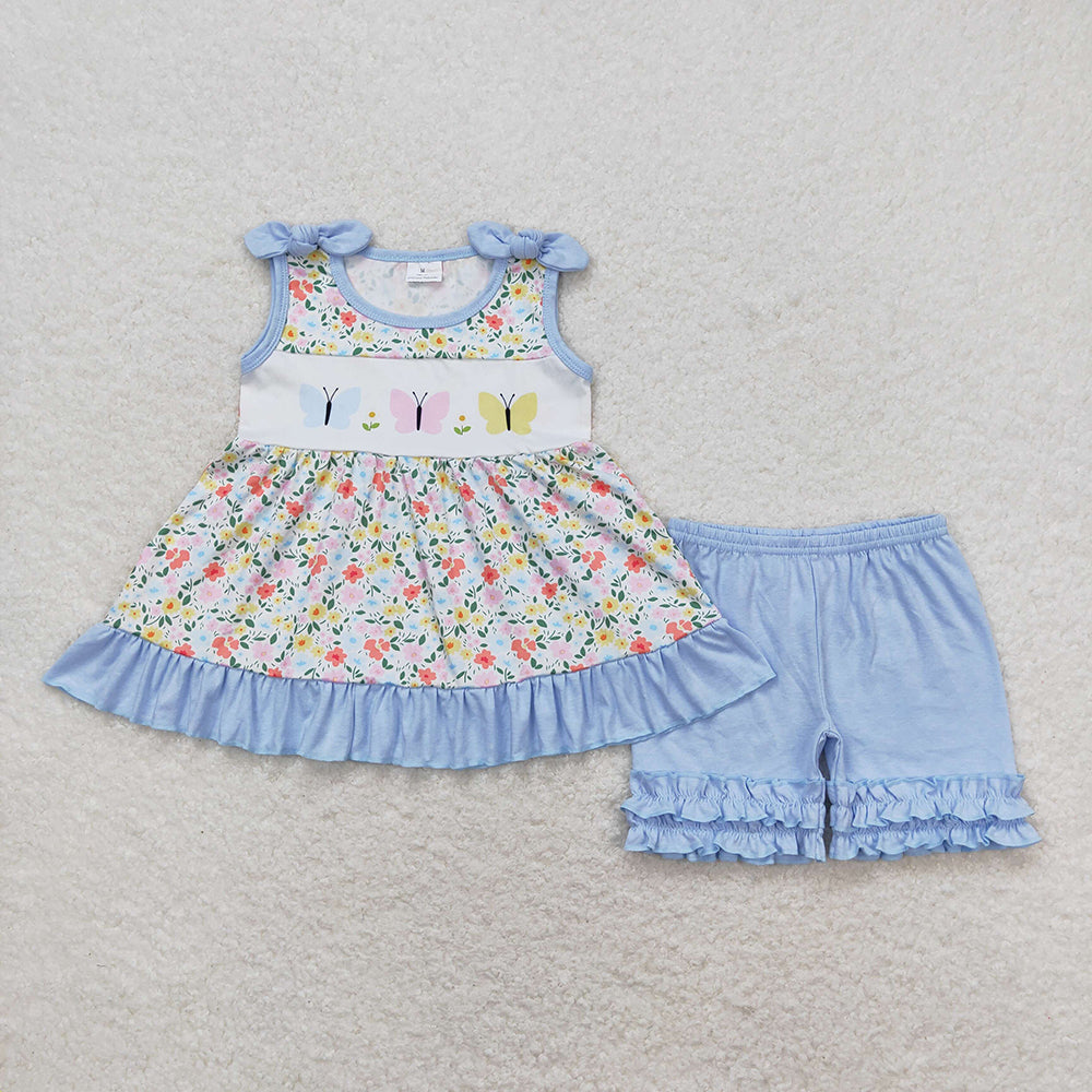 GSSO0732 baby girl clothes butterfly ruffle tunic summer outfits