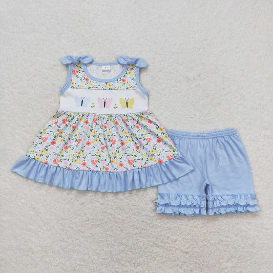 GSSO0732 baby girl clothes butterfly ruffle tunic summer outfits