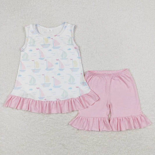 GSSO0766 baby girl clothes sailboats summer outfits sets