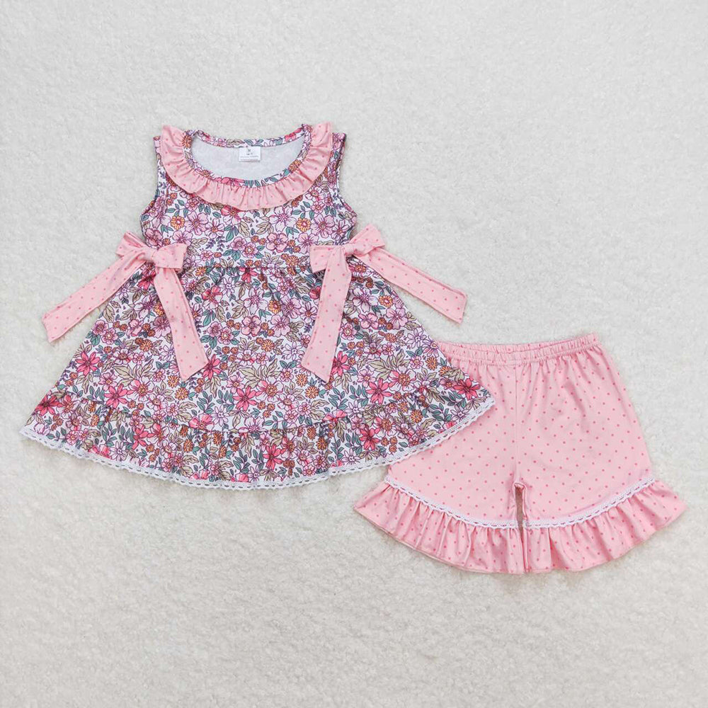 GSSO0789 baby girl clothes pink flowers bows summer outfits sets
