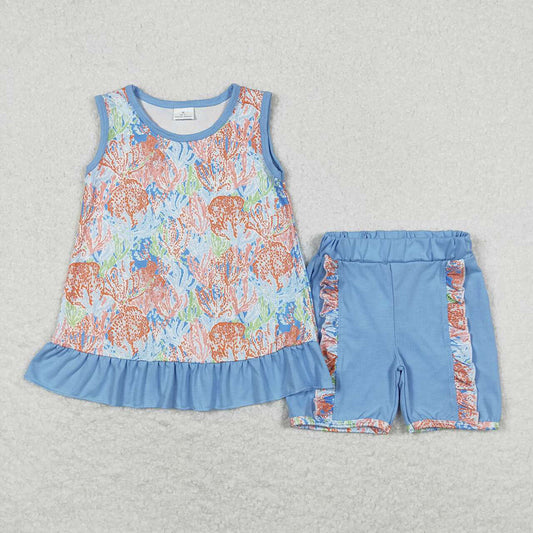 GSSO0831 baby girl clothes blue flower toddler summer outfits