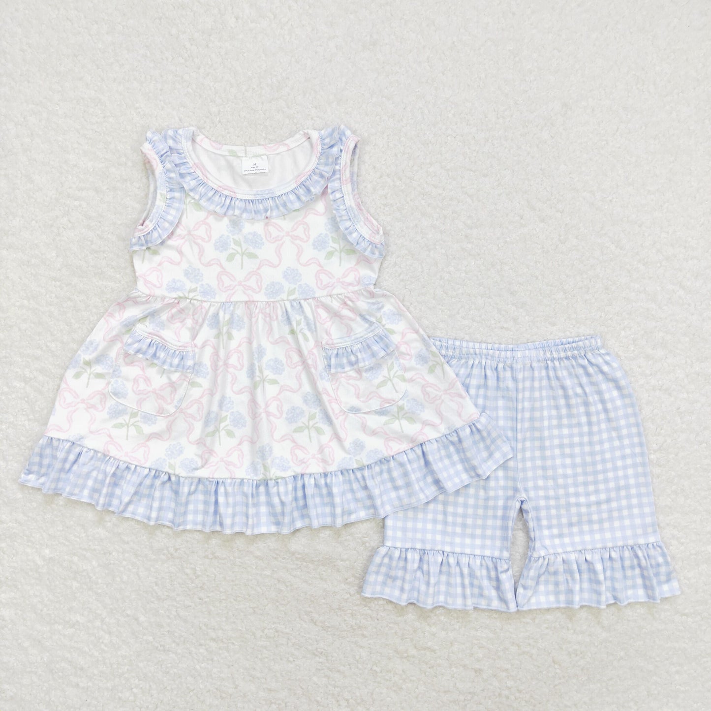 Sibling Baby Girls Bows Flowers Pockets Tunic Ruffle Shorts Clothes Sets Rompers