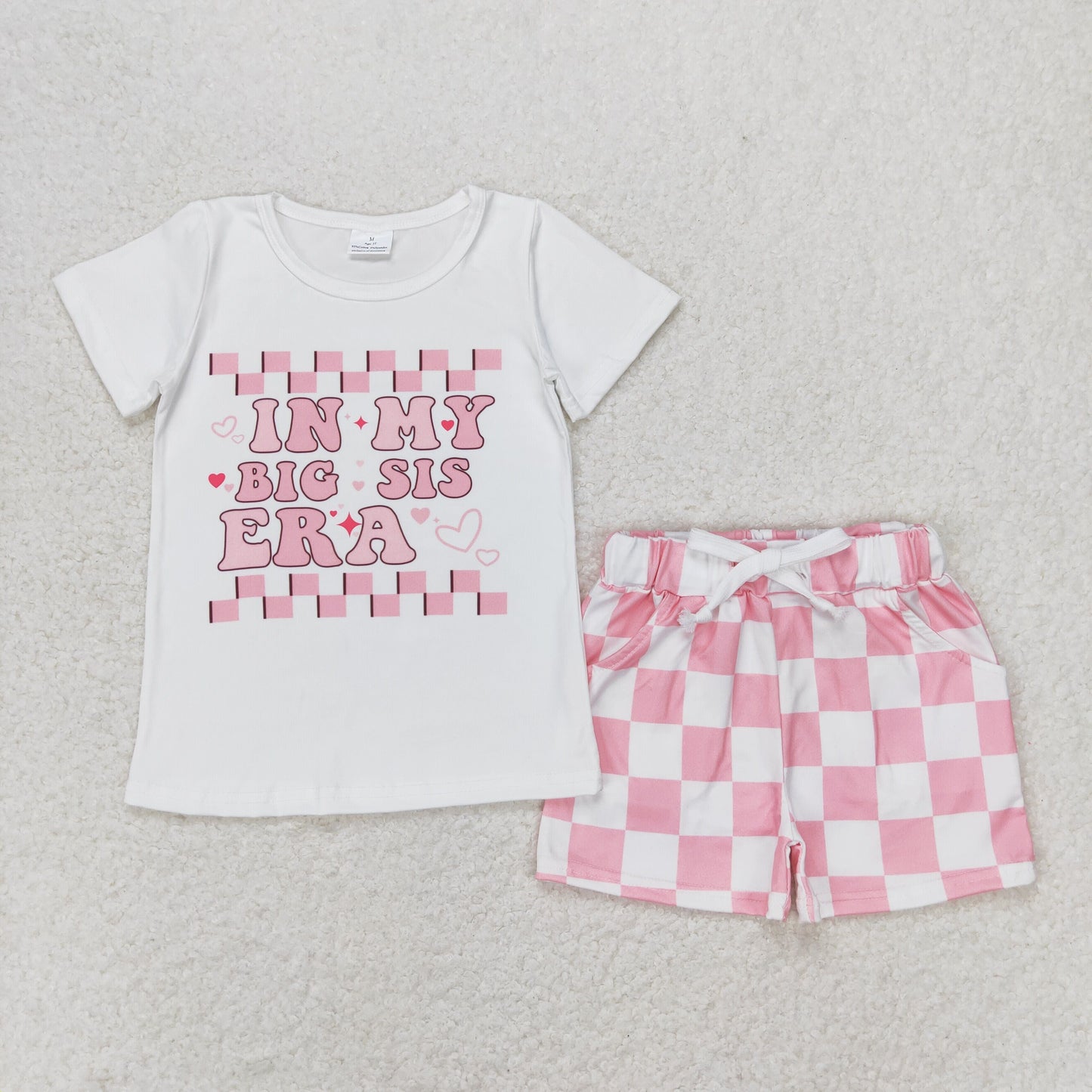 Sibling Baby Girls Little Big Sister Tee Shirts Ruffle Plaid Shorts Clothes Sets