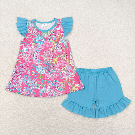 GSSO1086 baby girls pink seashells tunic summer outfits sets