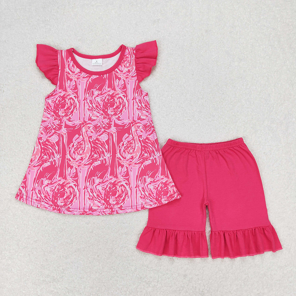 GSSO1087 baby girls pink flamingo tunic summer outfits sets