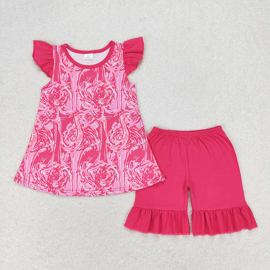 GSSO1087 baby girls pink flamingo tunic summer outfits sets