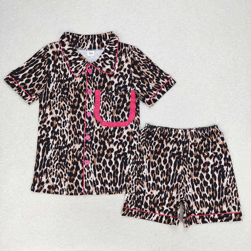 GSSO1122   adult women pajamas black leopard summer lounge wear sets