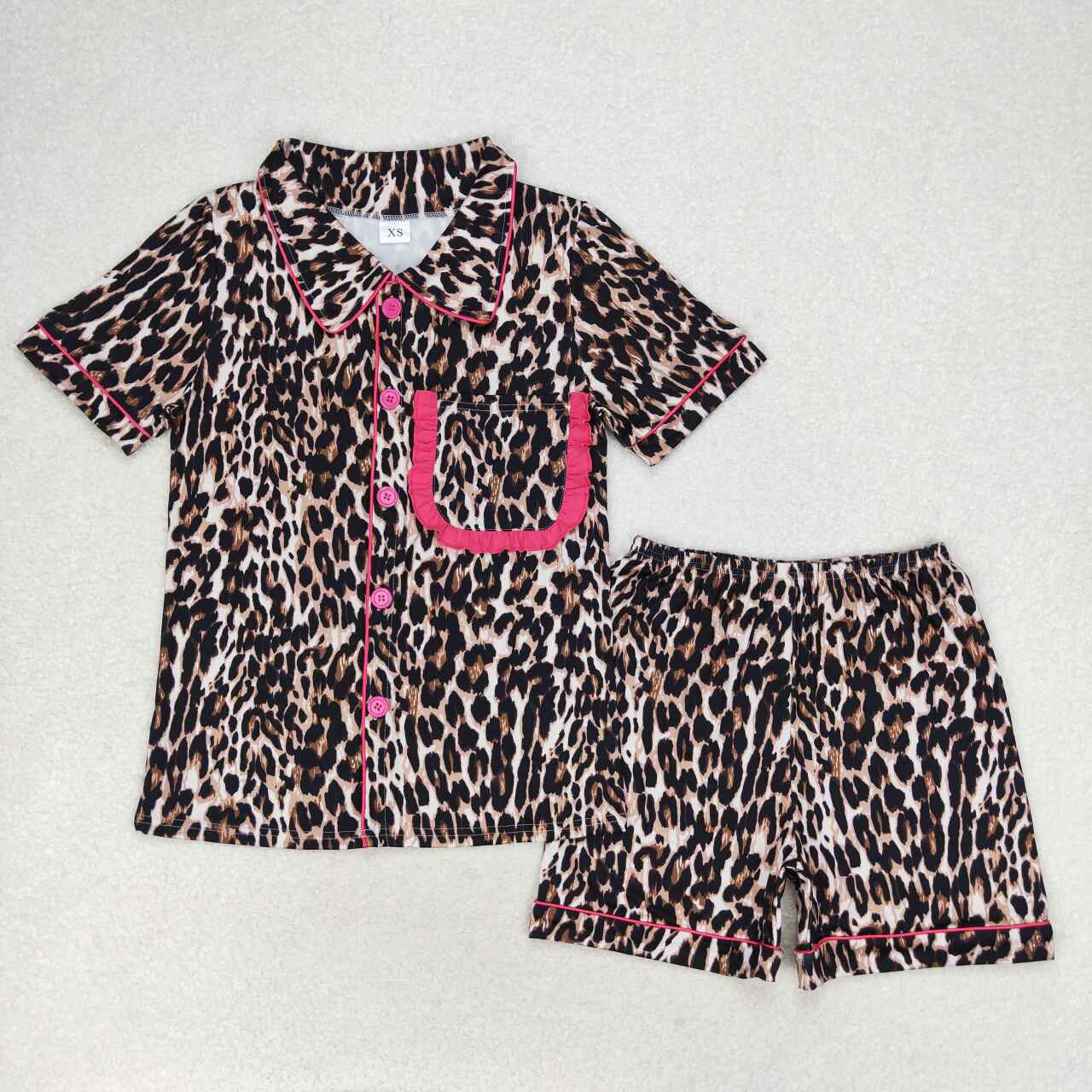 Sibling Adult Women Leopard Aztec Smiles Button Pockets Top Shorts Western Pajamas Set