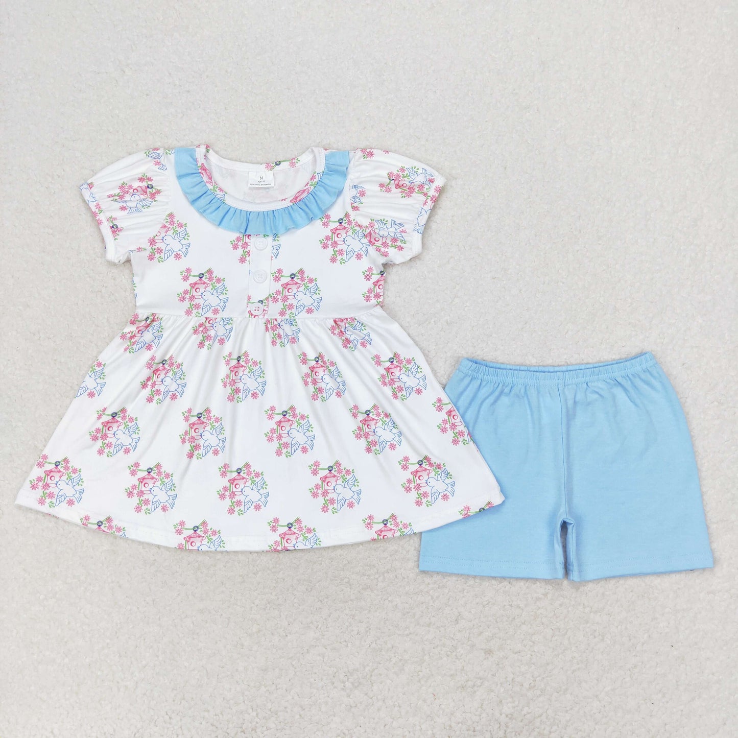 Sibling Baby Girls Short Sleeves Flowers Tunic Top Ruffle Shorts Clothes Sets