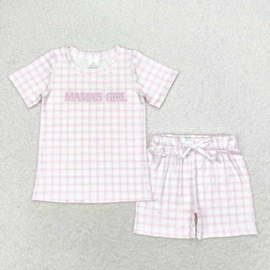 GSSO1236 baby Mama's girl pink checkered summer outfits