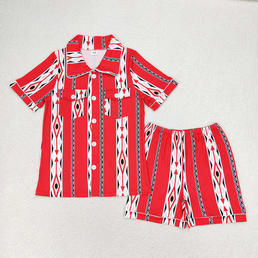GSSO1283   adult women pajamas red western aztec summer lounge wear sets