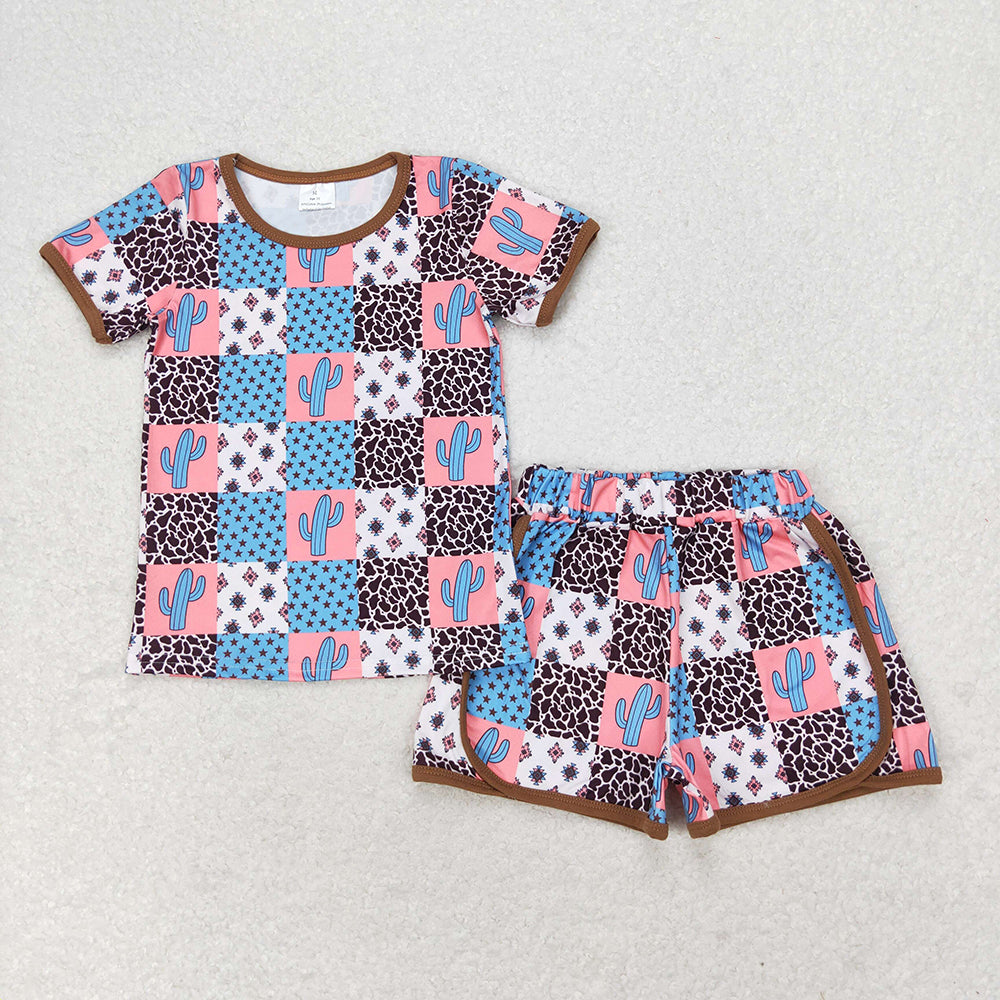 GSSO1299 baby girls cactus leopard shirt shorts summer outfits