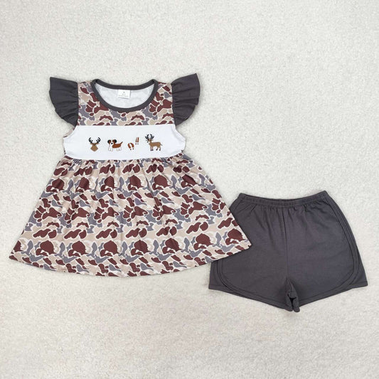 GSSO1358 baby girl clothes deer dog embroidery camo girl summer outfits