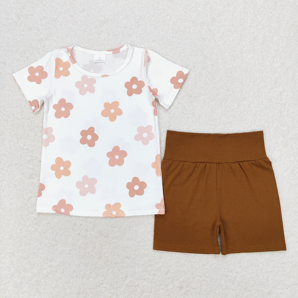 GSSO1371 baby girls brown flowers shirt shorts summer outfits