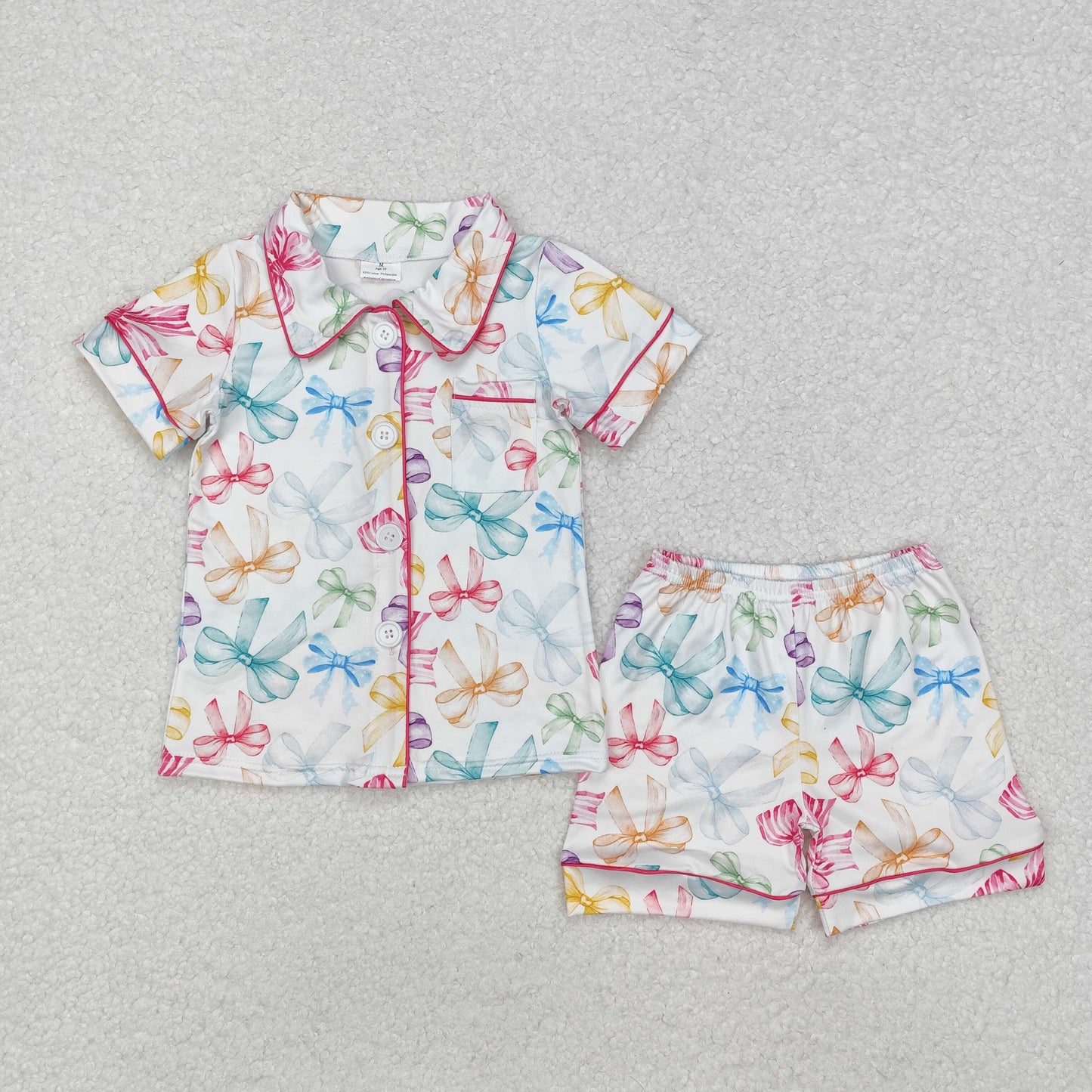 Sibling Baby Girls Colorful Bows Buttons Shirt Shorts Pajamas Clothes Sets