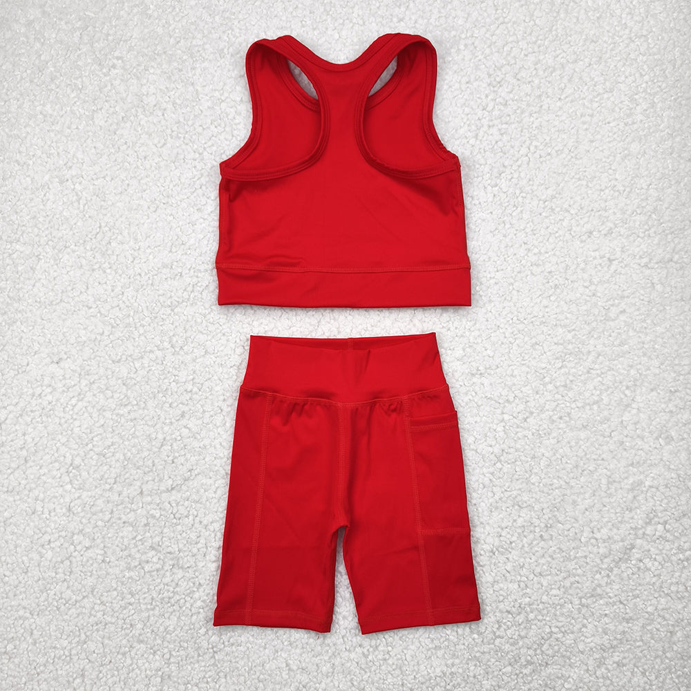 GSSO1519 Red Vest Top Yoga Biking Shorts Boutique Outfits Sets
