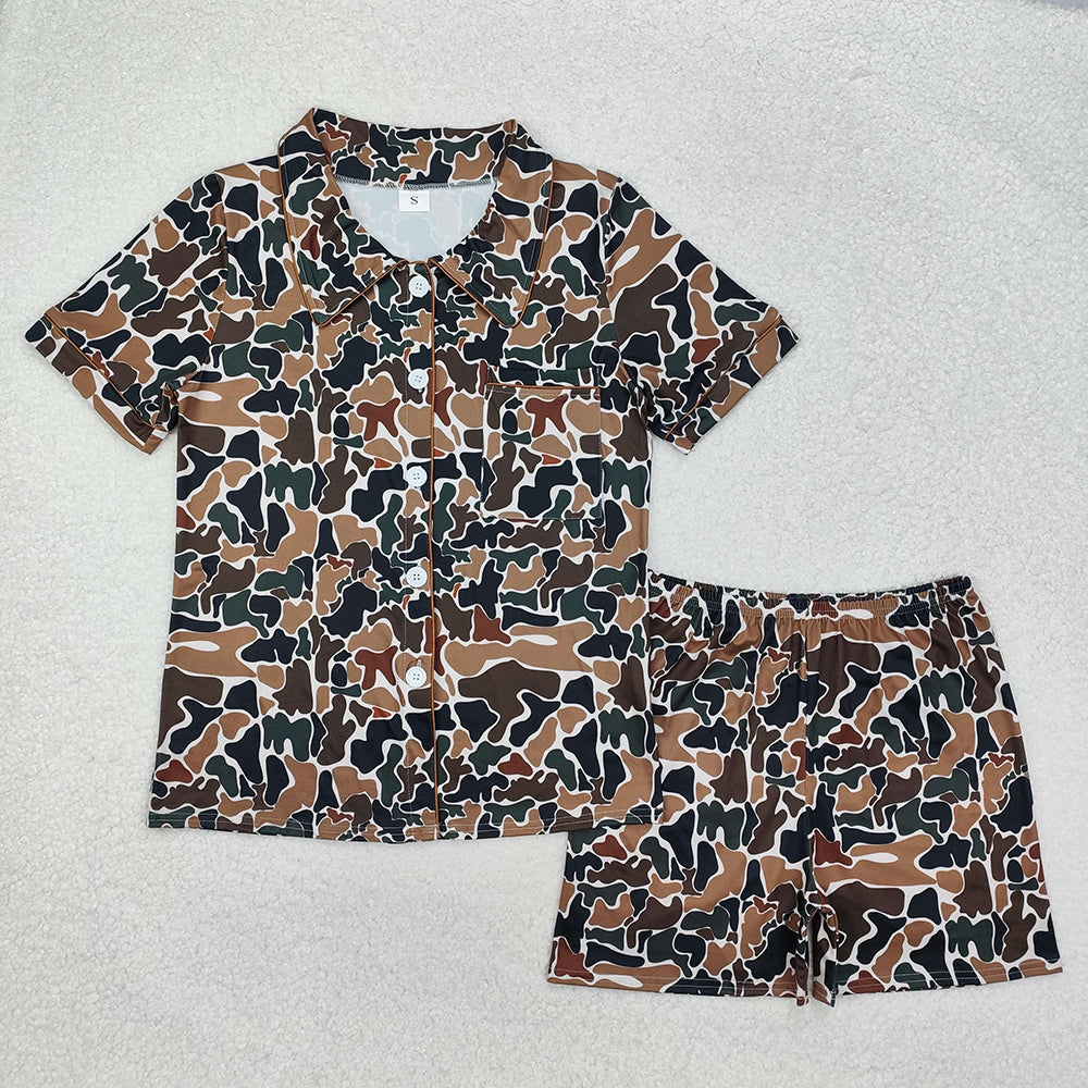 GSSO1538   adult women pajamas duck brown camouflage summer lounge wear sets