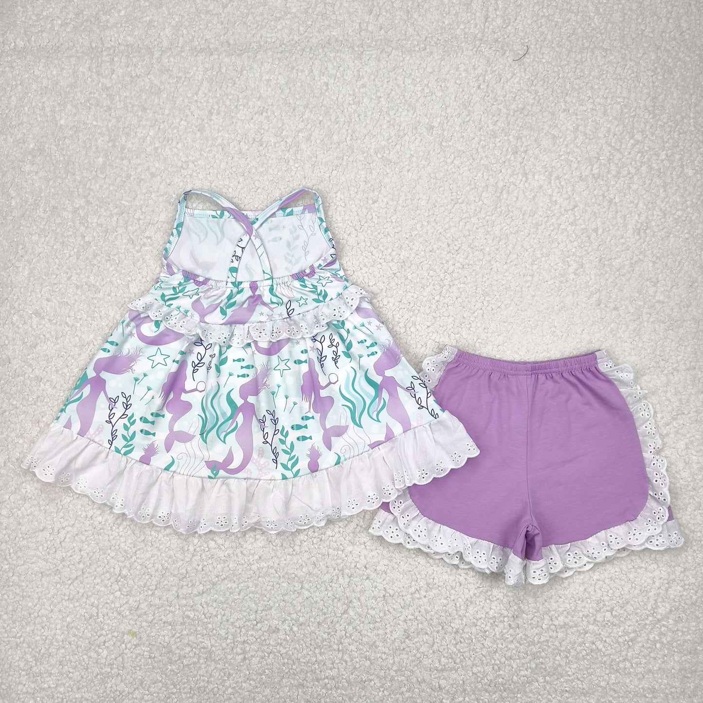 Sibling Baby Girls Strap Flowers Tunic Ruffle Shorts Clothes Sets