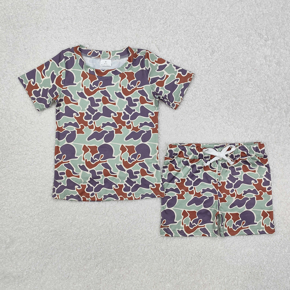 Sibling 3 Colors Baby Boys Camouflage Hunting Shirt Shorts Outfits Sets
